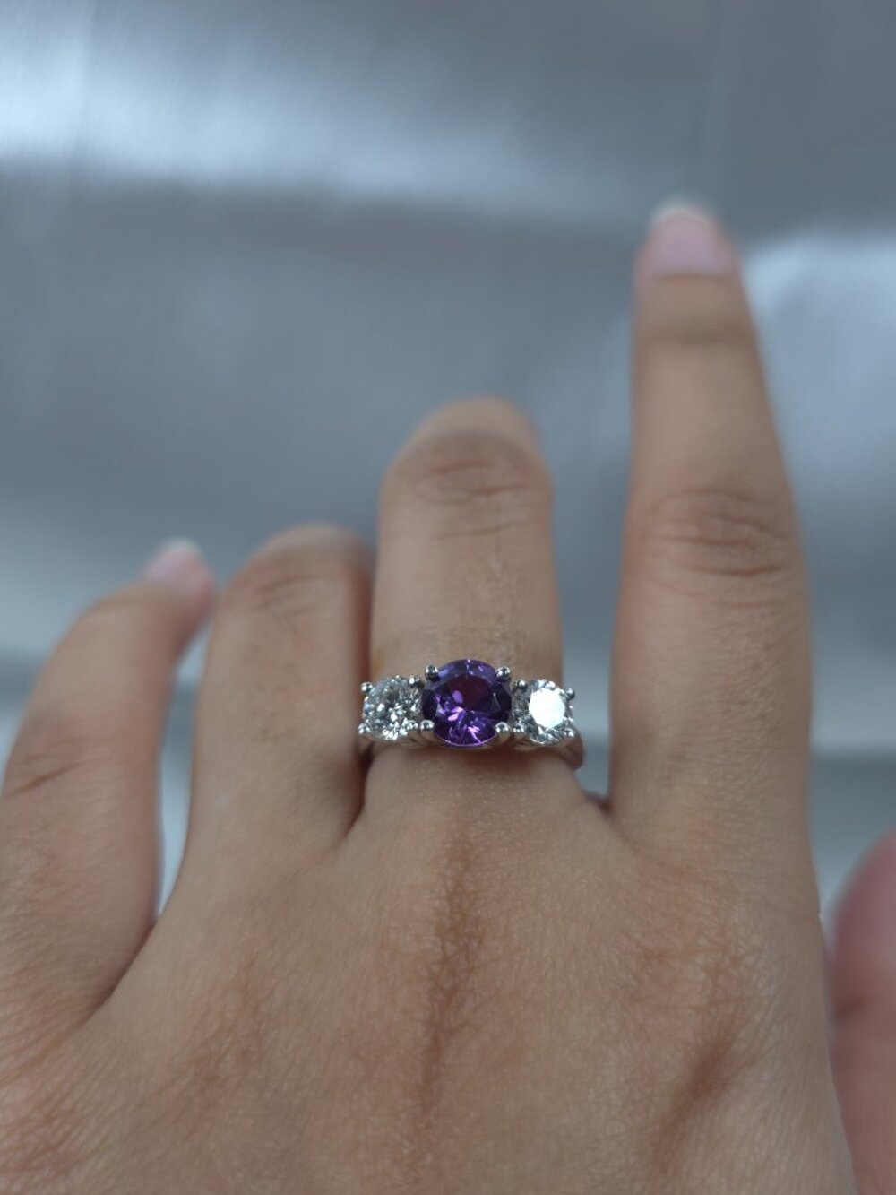 Created Alexandrite & 1Ct Lab Grown Diamond Round ring .925 Sterling Silver